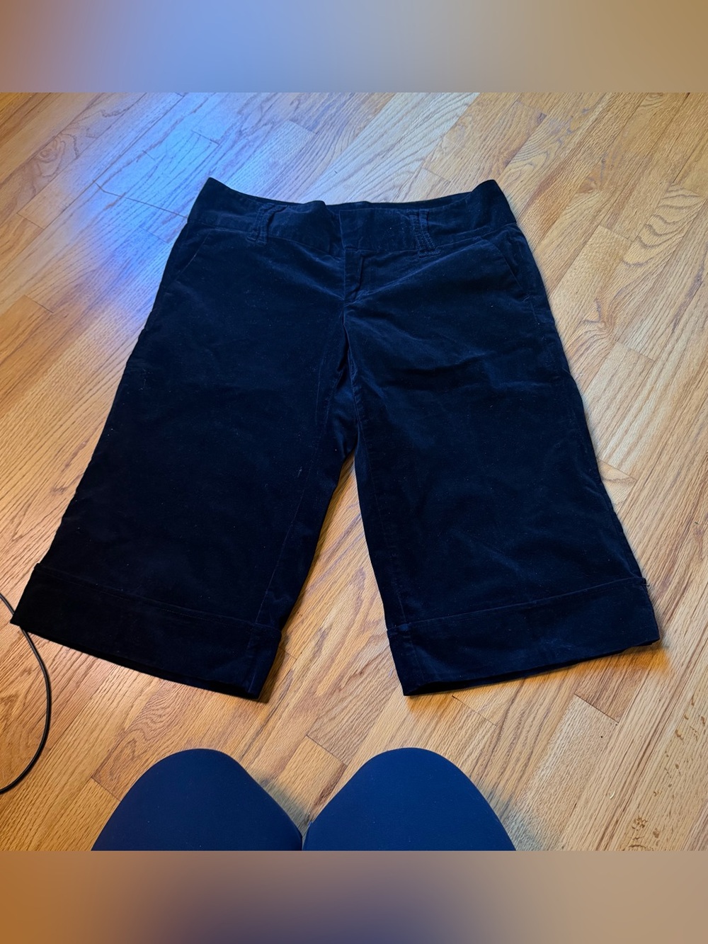 Black corduroy low rise goth shorts wide leg fit